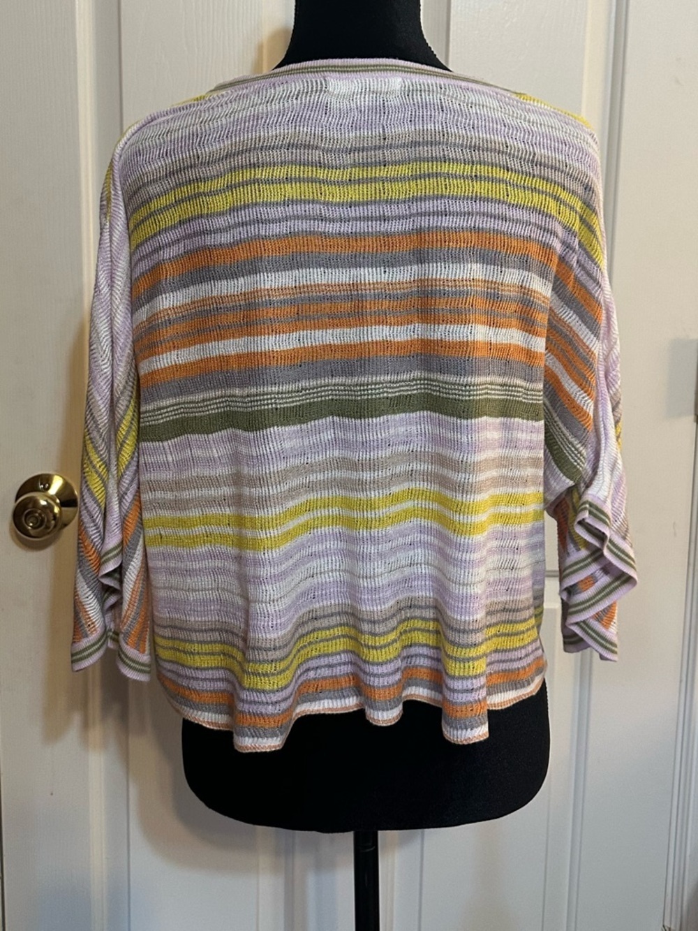 Wit & Wisdom Striped Lightweight Knit Tie Front Top Size Small Rayon V Neck - Picture 4 of 15